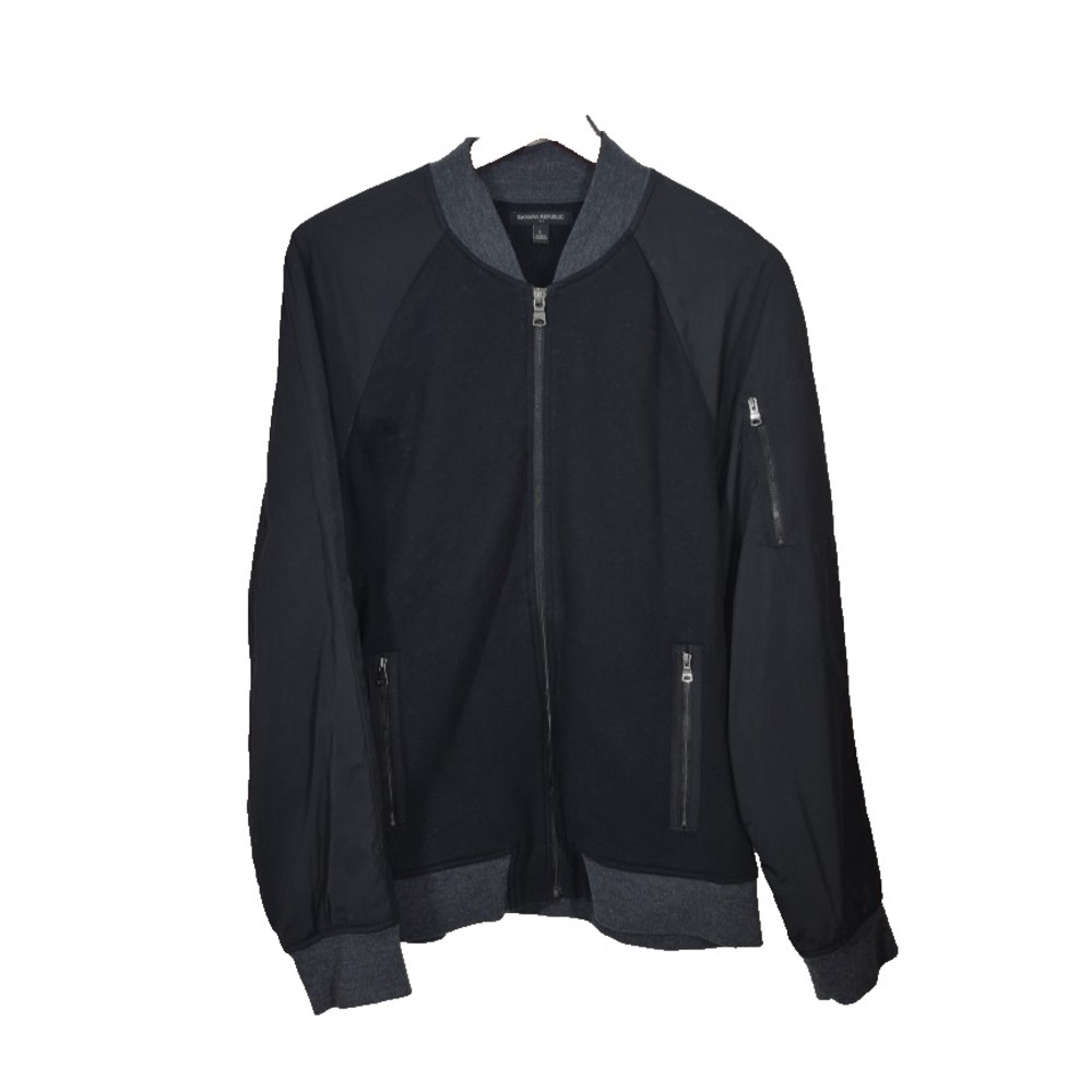 Banana Republic Jacket‎ Mens Large Black Heritage Fleece Long Sleeve Bomber